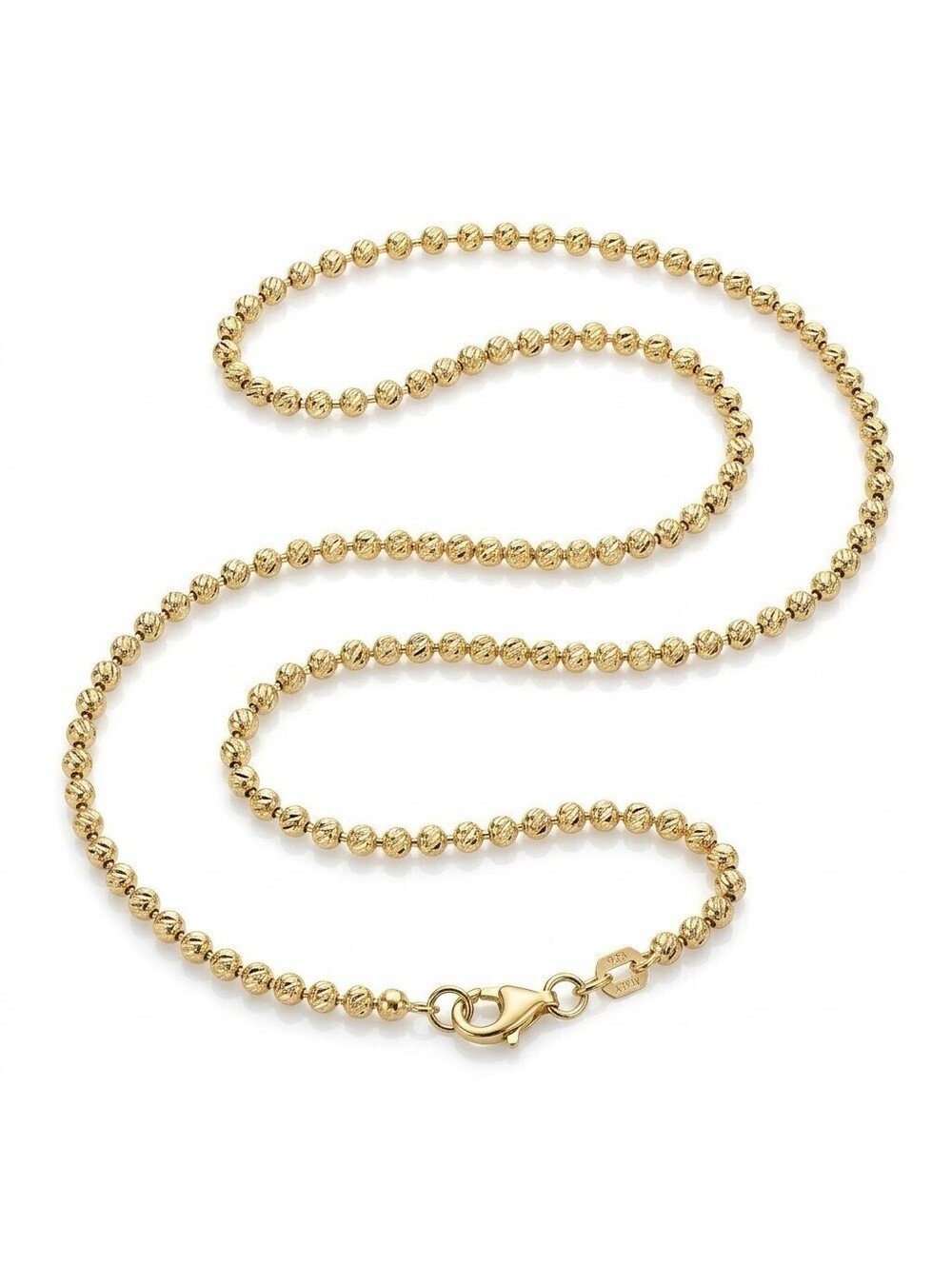 Italian 14K Gold Plated 925 Sterling Silver Diamond Cut Bead Chain Necklace 24"